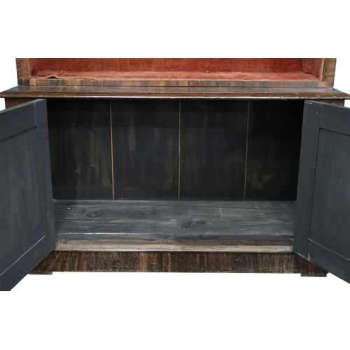 3 - A late 19th century rosewood veneered open bookcase with cornice over three open shelves on base wit... 