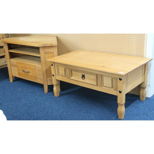 39 - A lot comprising a contemporary pine coffee table, 44cm high x 94cm wide x 56cm deep and a contempor... 