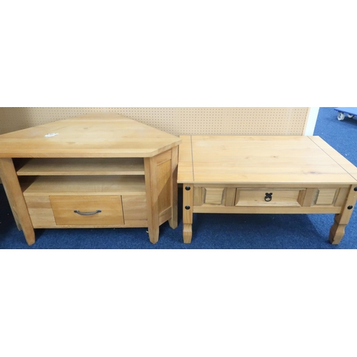 39 - A lot comprising a contemporary pine coffee table, 44cm high x 94cm wide x 56cm deep and a contempor... 