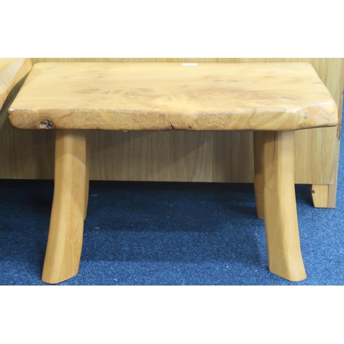 48 - A contemporary elm live edge occasional table on shaped splayed supports, 41cm high x 72cm long x 47... 