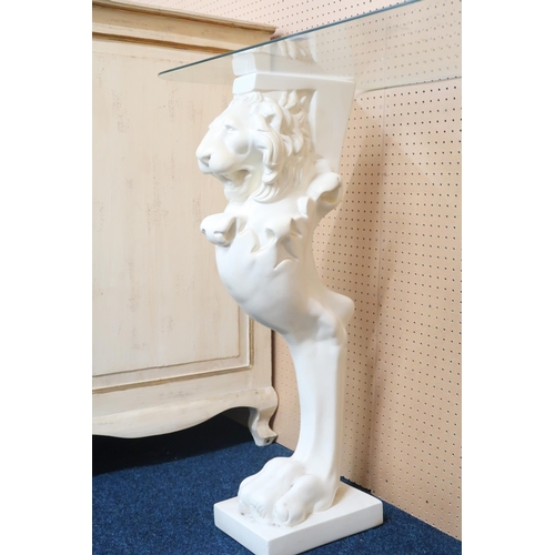 52 - A lot comprising a contemporary white ceramic urn on reeded pedestal stand, 148cm high and a glass t... 