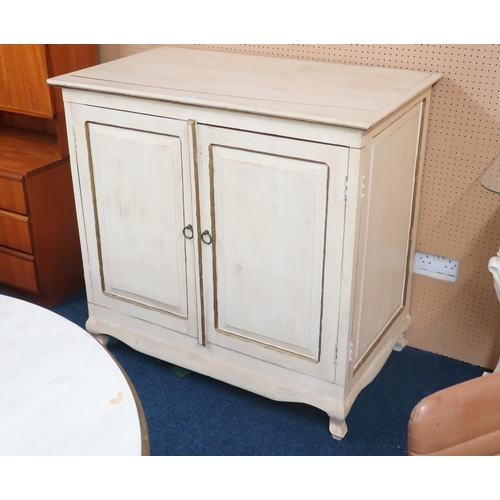 54 - A lot comprising a contemporary white painted two door side cabinet on ogee feet, 102cm high x 106cm... 