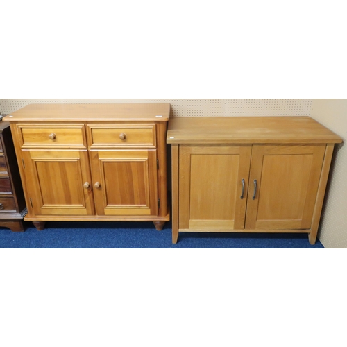 60 - A lot comprising a contemporary white oak two door side cabinet, 78cm high x 105cm wide x 55cm deep ... 