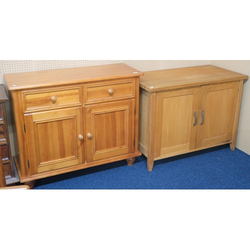 60 - A lot comprising a contemporary white oak two door side cabinet, 78cm high x 105cm wide x 55cm deep ... 