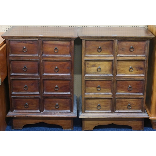 62 - A pair of 20th century hardwood chests with four pairs of shorts drawers on bracket bases, 80cm high... 