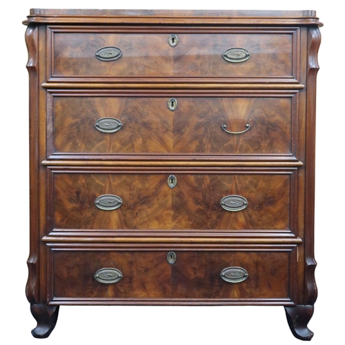 7 - A late 19th/early 20th century mahogany chest of drawers with four long drawers on ogee feet, 111cm ... 