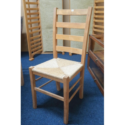 73 - A 20th century white ash dining table with butcher style top over three through drawers on square su... 