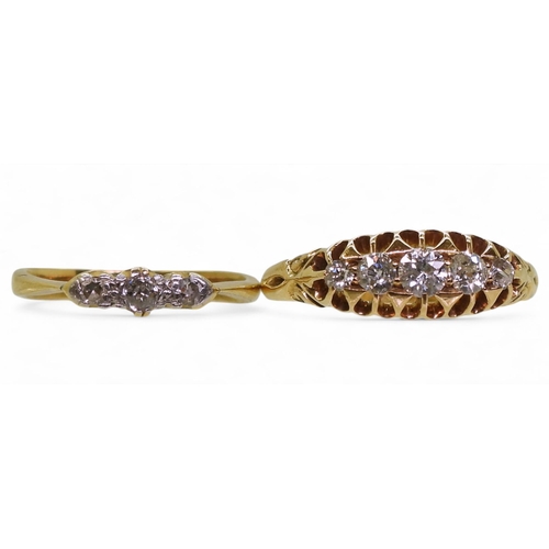 713 - An 18ct gold five stone diamond ring, set with estimated approx 0.25cts of old cut diamonds, size P1... 