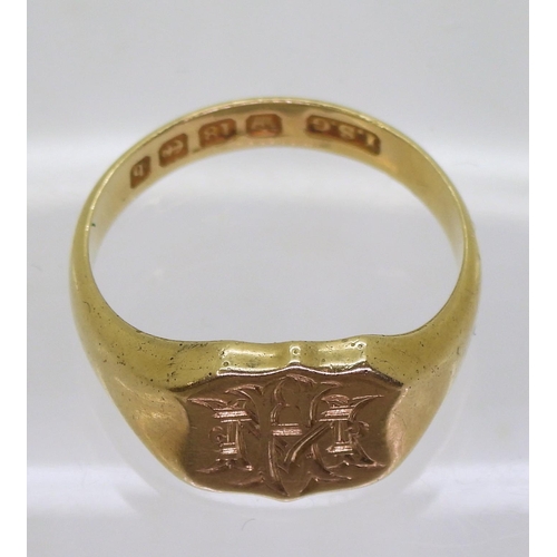 714 - An 18ct gold signet ring, hallmarked Birmingham 1901, size Q, weight 8.3gms