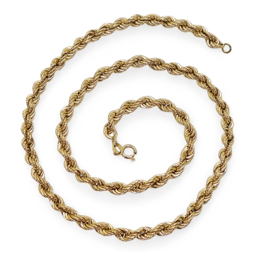 729 - A 50cm 9ct gold rope chain, weight 9.2gms