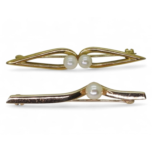 754 - Two 9ct gold pearl set bar brooches, weight 6.7gms