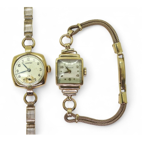 776 - A 9ct gold ladies Vertex watch and strap, a 9ct gold Accurist watch head and strap, weight together ... 