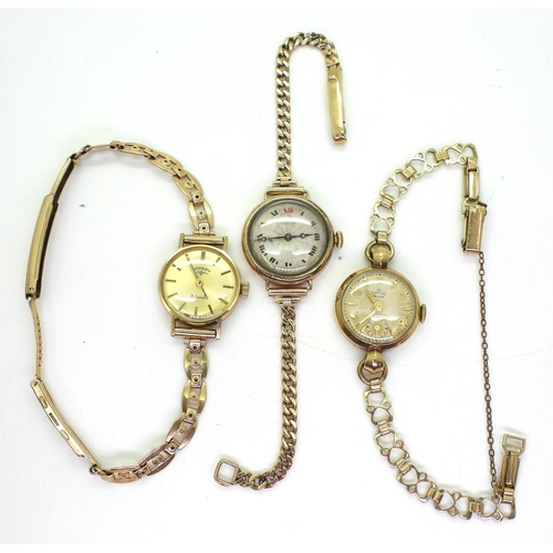 777 - A 9ct gold ladies Rotary watch and strap, a 9ct gold swiss watch and strap, the mechanism stamped Lo... 