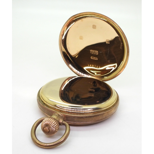 799 - A 9ct gold Waltham full hunter pocket watch, diameter 5cm, weight including mechanism 92gms