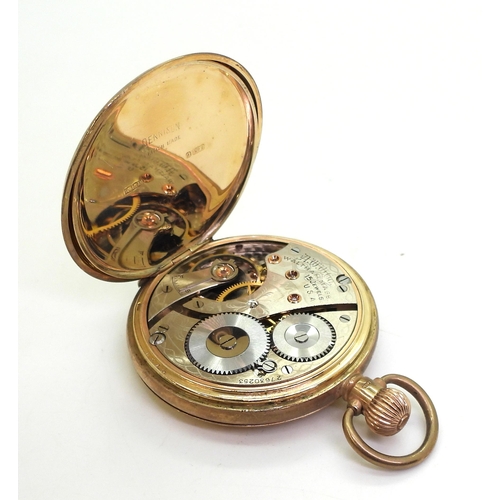 799 - A 9ct gold Waltham full hunter pocket watch, diameter 5cm, weight including mechanism 92gms