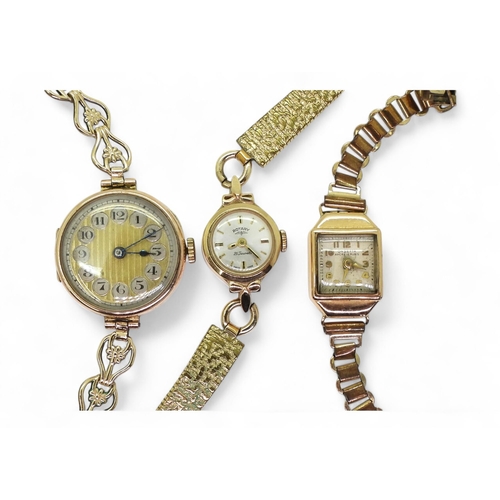 800 - An 18ct gold ladies Onsetta watch case, approx weight with mechanism 12.3gms, with two further 9ct c... 