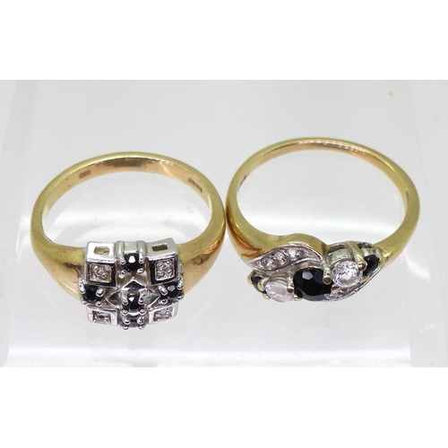 811 - A 9ct gold sapphire and diamond accent ring, size O1/2 together with a 9ct gold sapphire and clear g... 