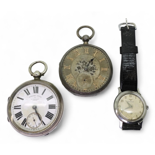 851 - A silver open face pocket watch, marked A.Y of Chester, 1901, and another similar silver example (af... 