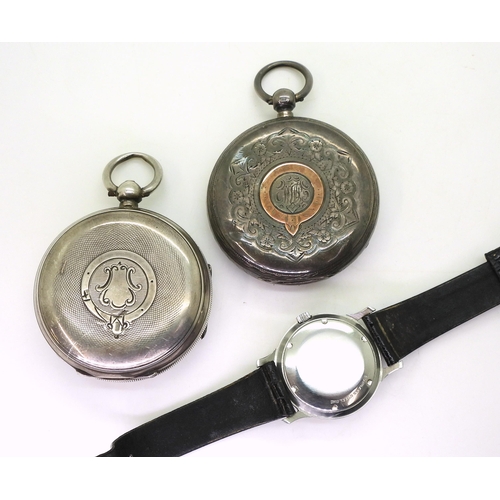 851 - A silver open face pocket watch, marked A.Y of Chester, 1901, and another similar silver example (af... 