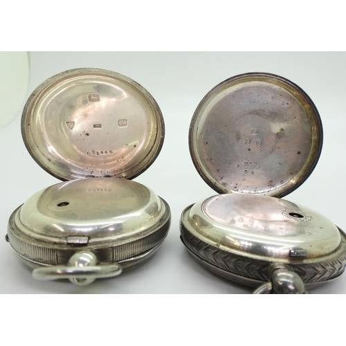 851 - A silver open face pocket watch, marked A.Y of Chester, 1901, and another similar silver example (af... 