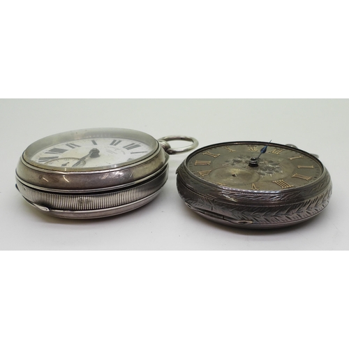 851 - A silver open face pocket watch, marked A.Y of Chester, 1901, and another similar silver example (af... 