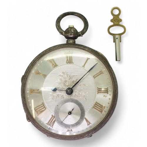 854 - A silver open face pocket watch, marked for Jesse Hallam of Chester, 1900