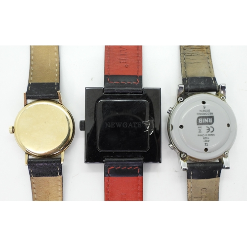 874 - A 9ct gold Zenith wristwatch, together with a vintage wristwatch marked New Gate and a further marke... 