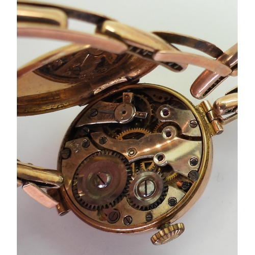 875 - A 9ct rose gold ladies watch and a further 9ct Everite watch and strap, weight together 26.1gms (af)... 