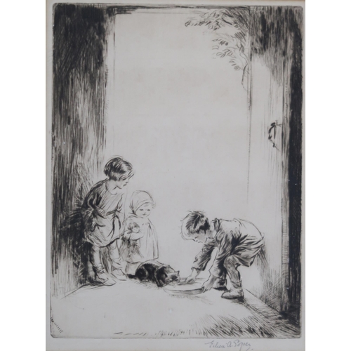 959A - EILEEN ALICE SOPER (ENGLISH 1905-1990) THE STRAY Etching, signed lower right, 20 x 16cm... 