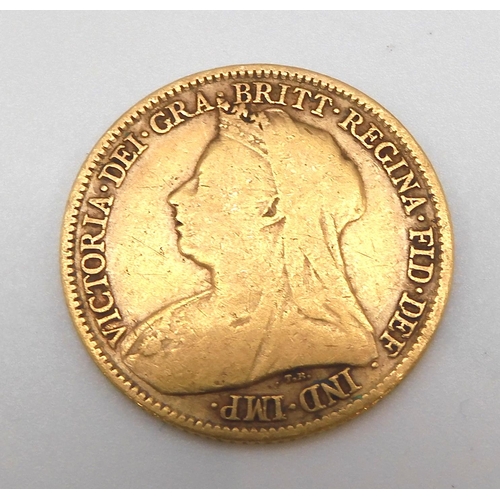 402 - Victoria (1837-1901) 1/2 Sovereign Coin 1896ObverseCrowned bust of Queen Victoria facing left l... 