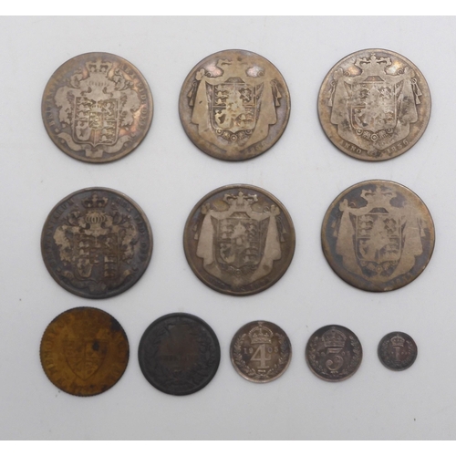 405 - A lot comprising various George IIII 1/2 crowns together with Edward VII 1905 maundy coins etc (11)