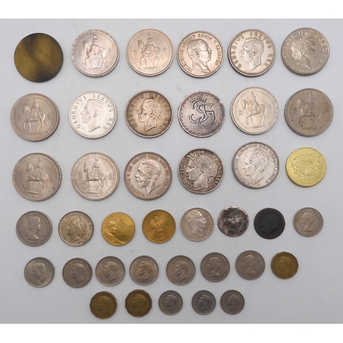 436 - A lot comprising worldwide coins to include Italy 2 lira 1882, Deutsches Reich 5 mark 1906, French R... 