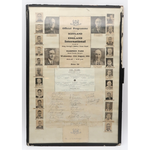 523 - A framed page autographed by players in the Scotland vs. England International match at Hampden Park... 