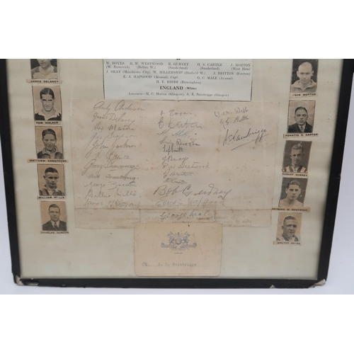 523 - A framed page autographed by players in the Scotland vs. England International match at Hampden Park... 