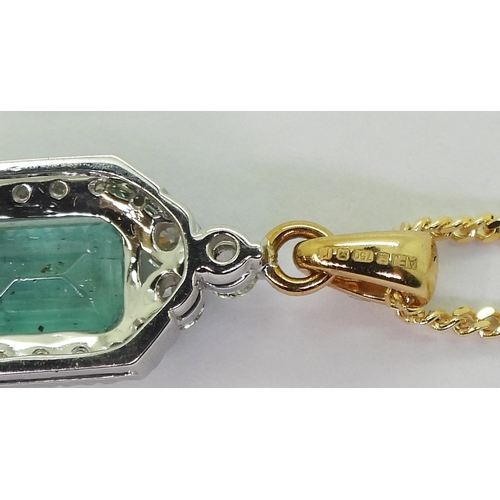 2772 - AN EMERALD PENDANTmade in 18k yellow and white gold, the step cut emerald is approx 8mm x 5.8mm x 3.... 