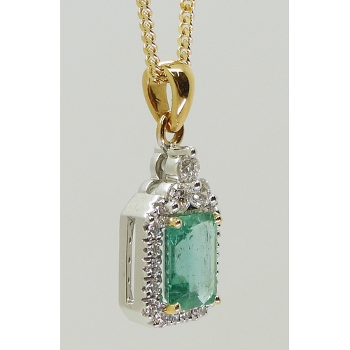 2772 - AN EMERALD PENDANTmade in 18k yellow and white gold, the step cut emerald is approx 8mm x 5.8mm x 3.... 