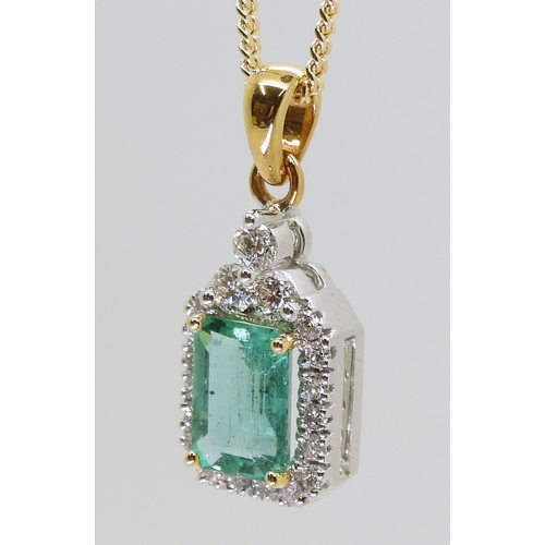 2772 - AN EMERALD PENDANTmade in 18k yellow and white gold, the step cut emerald is approx 8mm x 5.8mm x 3.... 