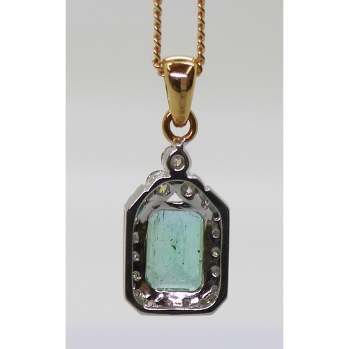 2772 - AN EMERALD PENDANTmade in 18k yellow and white gold, the step cut emerald is approx 8mm x 5.8mm x 3.... 