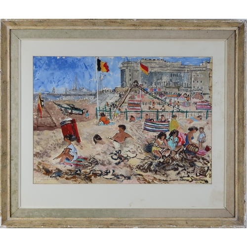 2977 - JAMES MILLAR (SCOTTISH FL.1950-1972)THE BEACH, OSTEND no.5Mixed media on paper, signed lower left, i... 