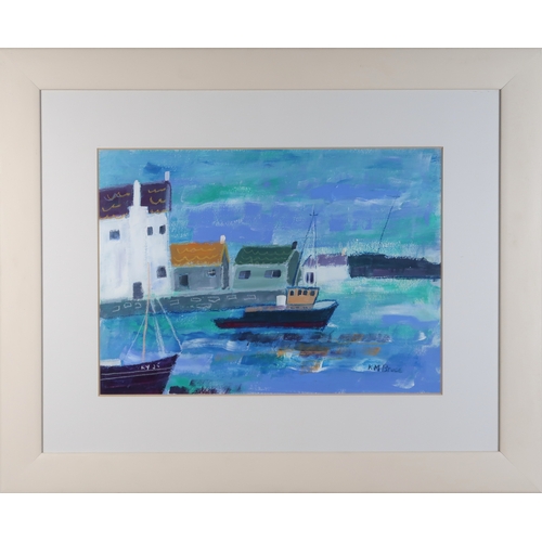 2990 - K M BRUCE (SCOTTISH CONTEMPORARY)FIFE HARBOURAcrylic, signed lower right, 39.5 x 55cm (15.5 x 21.5