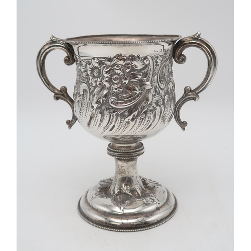 2548A - A VICTORIAN SILVER TWIN-HANDLED TROPHY CUPby E S Barnsley & Co, Birmingham 1896, chased and engr... 