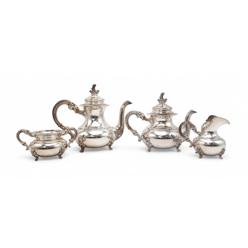 2549 - A GERMAN SILVER FOUR PIECE TEA SERVICEmarked 'ORIGINAL ALT-HEIDELBERG 925 STERLING', of baluster for... 