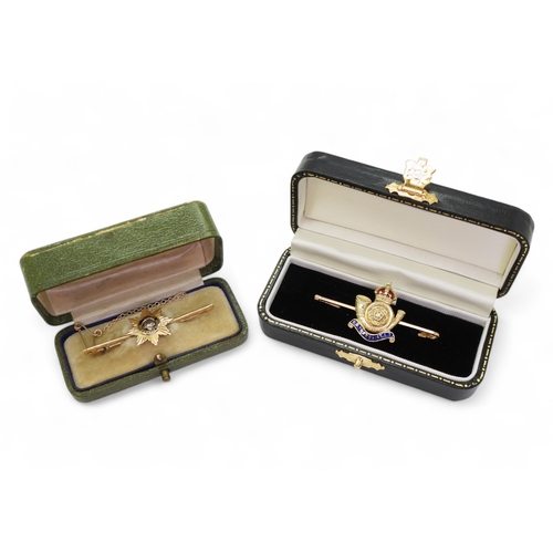 2612 - AN 18CT GOLD AND SILVER EAST YORKSHIRE REGIMENT SWEETHEART BROOCH weight 4.4gms, and a 15ct gold Kin... 