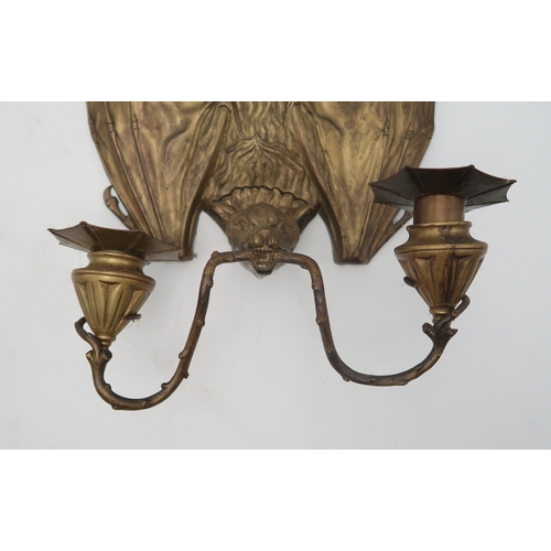 2252 - A PAIR OF GILDED HANGING BAT WALL SCONCES BY WILLIAM TONKS & SONS FOR LIBERTY'Seach modelled wit... 