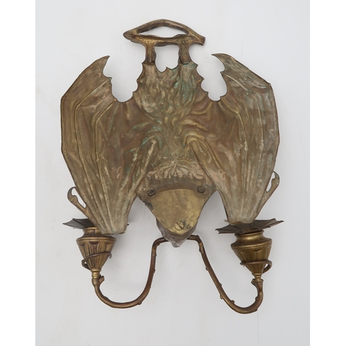 2252 - A PAIR OF GILDED HANGING BAT WALL SCONCES BY WILLIAM TONKS & SONS FOR LIBERTY'Seach modelled wit... 