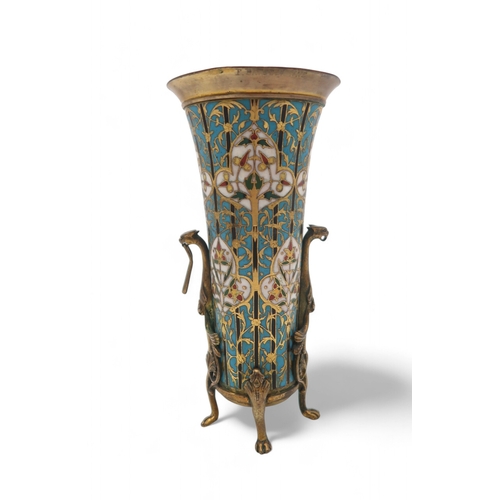 2256 - FERDINAND BARBEDIENNE, PARISA late 19th century French gilt metal and champleve enamel vase, upon fo... 