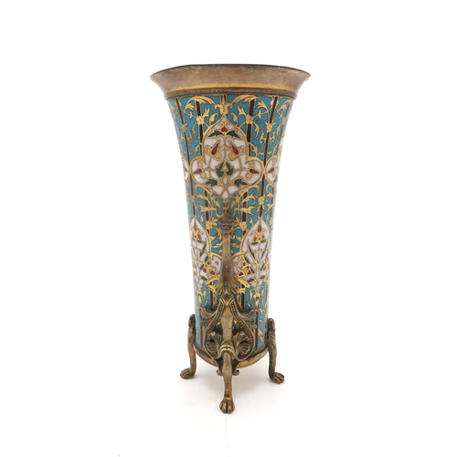 2256 - FERDINAND BARBEDIENNE, PARISA late 19th century French gilt metal and champleve enamel vase, upon fo... 