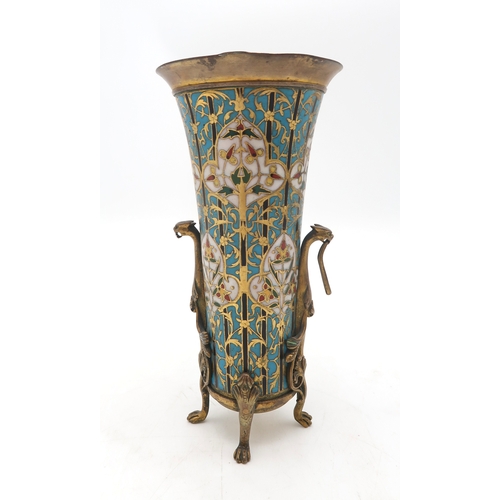 2256 - FERDINAND BARBEDIENNE, PARISA late 19th century French gilt metal and champleve enamel vase, upon fo... 