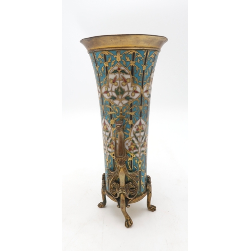 2256 - FERDINAND BARBEDIENNE, PARISA late 19th century French gilt metal and champleve enamel vase, upon fo... 