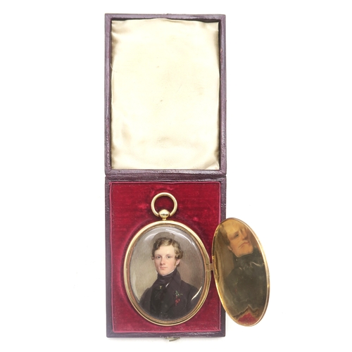 2652 - AN EARLY-VICTORIAN PORTRAIT MINIATURE LOCKET Painted on ivory; the subject, a fair-haired gentleman ... 